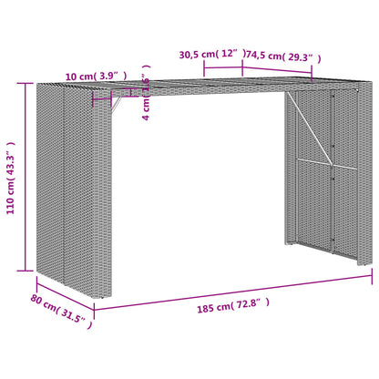 Garten-Bartisch mit Holzplatte Grau 185x80x110 cm Polyrattan