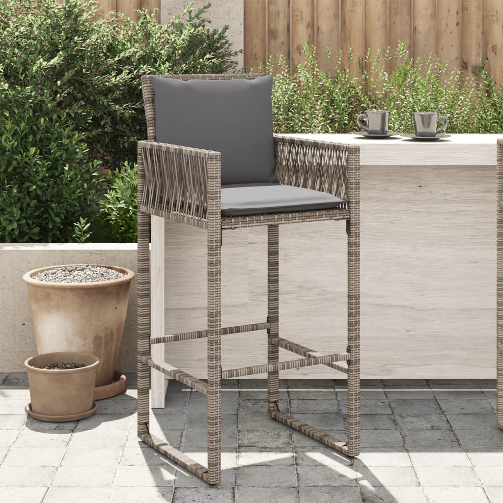 Garten-Barhocker mit Kissen 2 Stk. Grau Poly Rattan