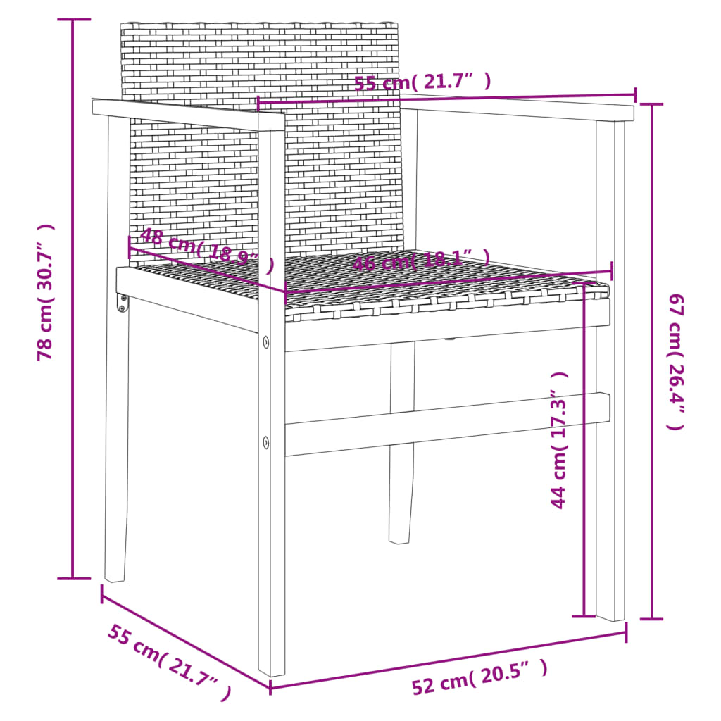 Gartenstühle 2 Stk. Schwarz Poly Rattan und Massivholz