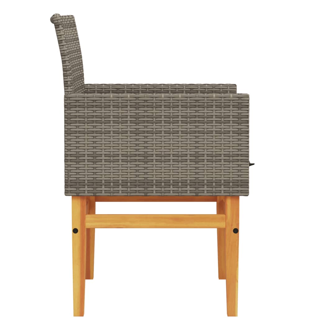 Gartenstühle mit Kissen 2 Stk. Grau Poly Rattan Massivholz