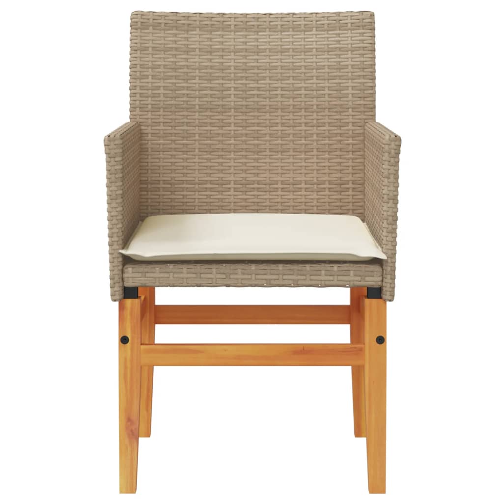 Gartenstühle mit Kissen 2 Stk. Beige Poly Rattan Massivholz