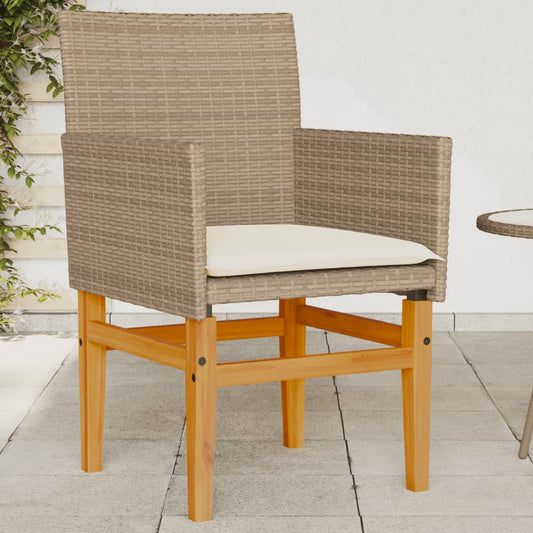 Gartenstühle mit Kissen 2 Stk. Beige Poly Rattan Massivholz