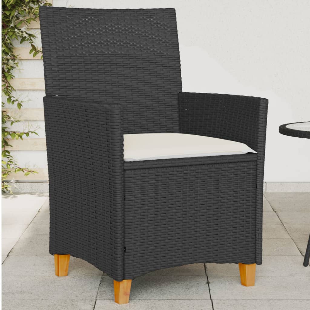 Gartenstühle mit Kissen 2 Stk. Schwarz Poly Rattan Massivholz