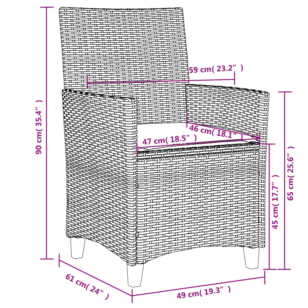 Gartenstühle mit Kissen 2 Stk. Grau Poly Rattan Massivholz