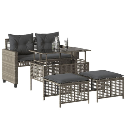 4-tlg. Garten-Sofagarnitur mit Kissen Hellgrau Poly Rattan Glas