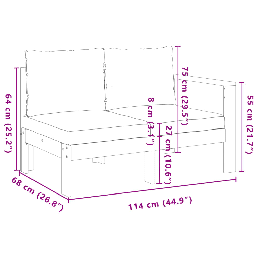 Gartensofa mit 1 Armlehne 2-Sitzer Massivholz Akazie