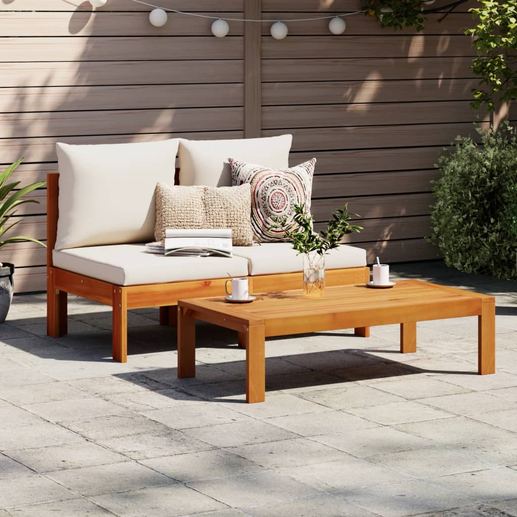 Gartensofa ohne Armlehnen mit Kissen 2-Sitzer Massivholz Akazie