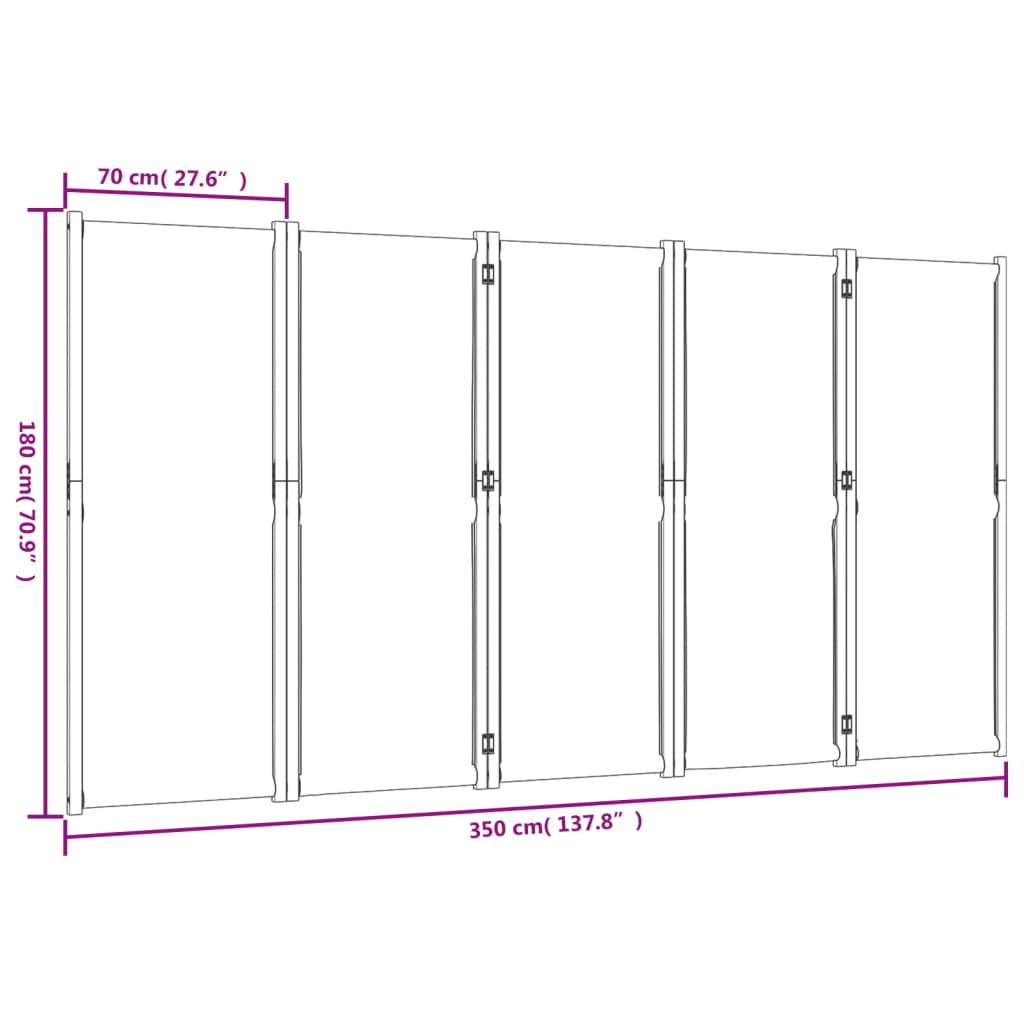 5-tlg. Paravent Dunkelblau 350x180 cm