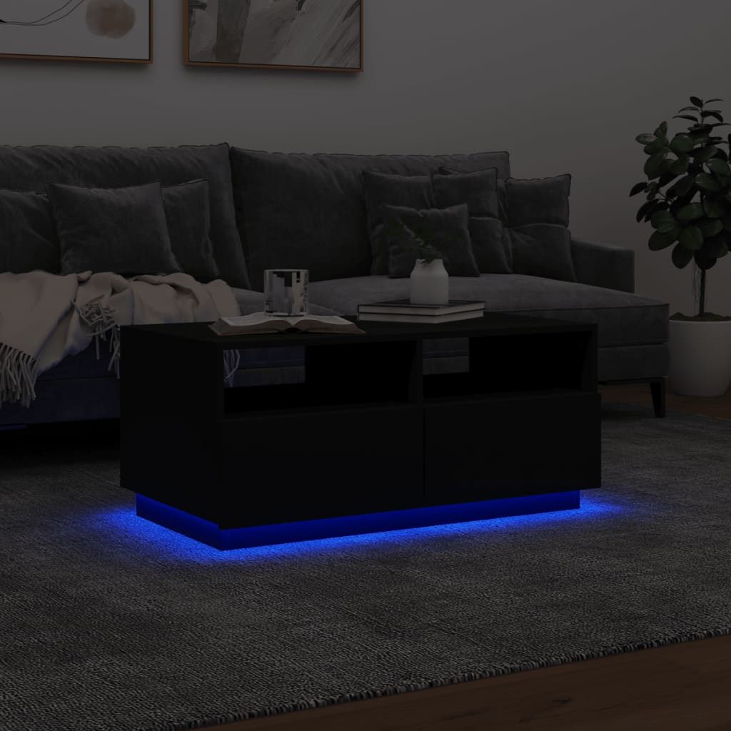 Couchtisch mit LED-Leuchten Schwarz 90x49x40 cm