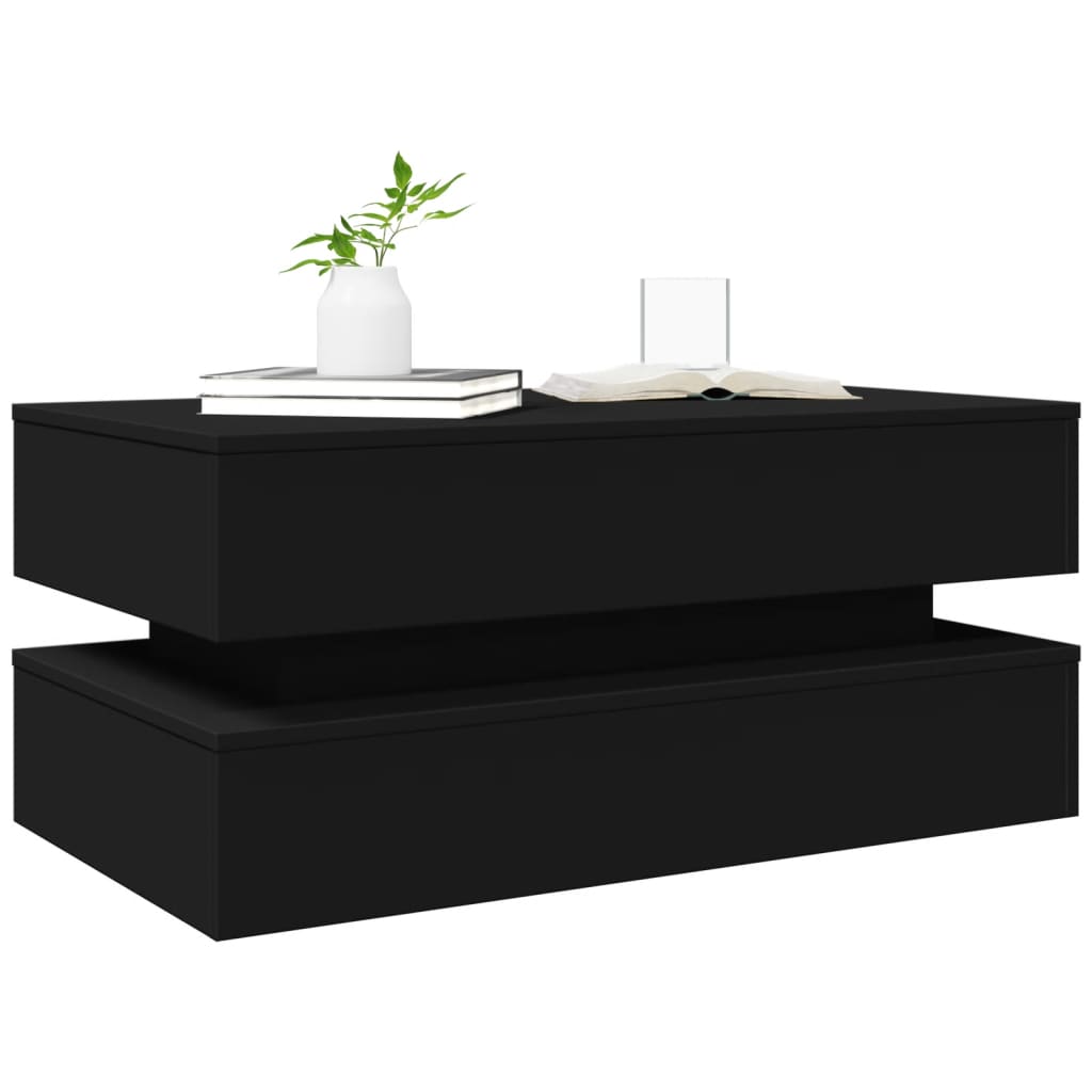 Couchtisch mit LED-Leuchten Schwarz 90x50x40 cm