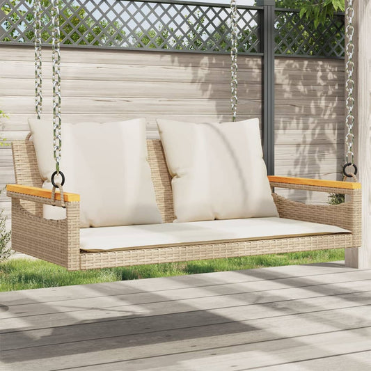 Hängebank mit Kissen Beige 109x62x40 cm Poly Rattan