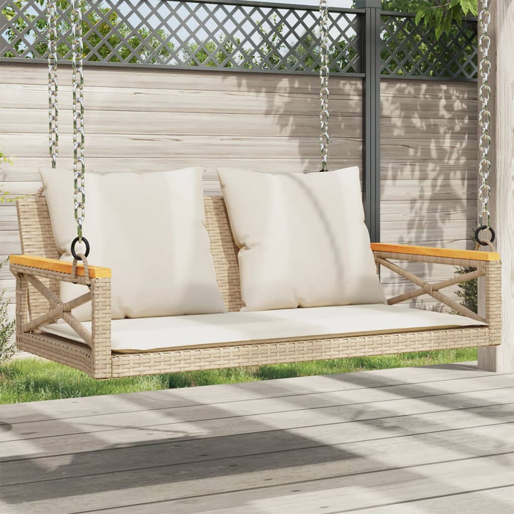 Hängebank mit Kissen Beige 109x62x40 cm Poly Rattan