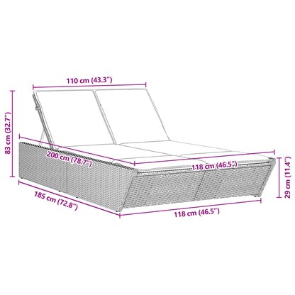 Doppel-Sonnenliege mit Auflagen Braun Poly Rattan