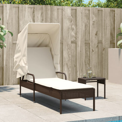 Sonnenliege mit Dach Braun Poly Rattan