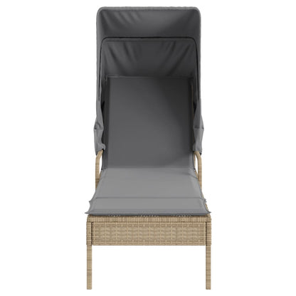 Sonnenliege mit Dach Beige Poly Rattan