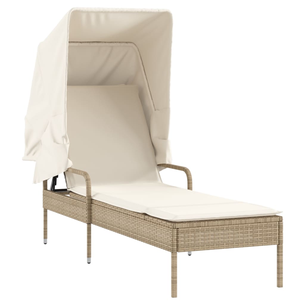 Sonnenliege mit Dach und Tisch Beige Poly Rattan