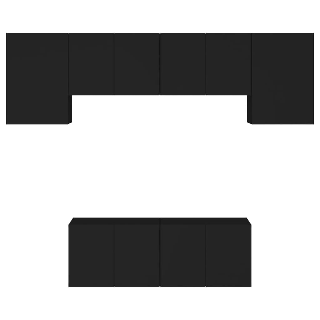 6-tlg. Wohnwand Schwarz Holzwerkstoff