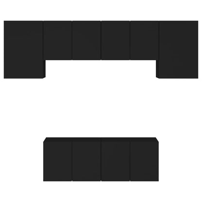 6-tlg. Wohnwand Schwarz Holzwerkstoff