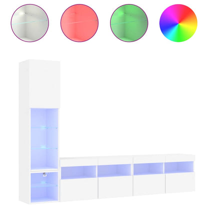 4-tlg. Wohnwand mit LED-Beleuchtung Weiß Holzwerkstoff