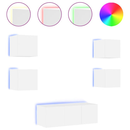 6-tlg. Wohnwand mit LED-Beleuchtung Weiß Holzwerkstoff