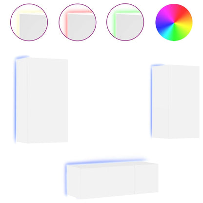 4-tlg. Wohnwand mit LED-Beleuchtung Weiß Holzwerkstoff