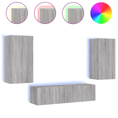 4-tlg. Wohnwand mit LED-Beleuchtung Grau Sonoma Holzwerkstoff
