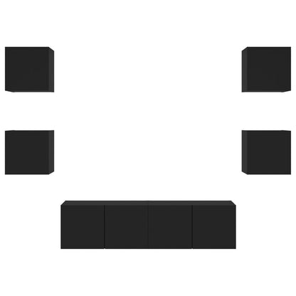 6-tlg. Wohnwand mit LED-Beleuchtung Schwarz Holzwerkstoff