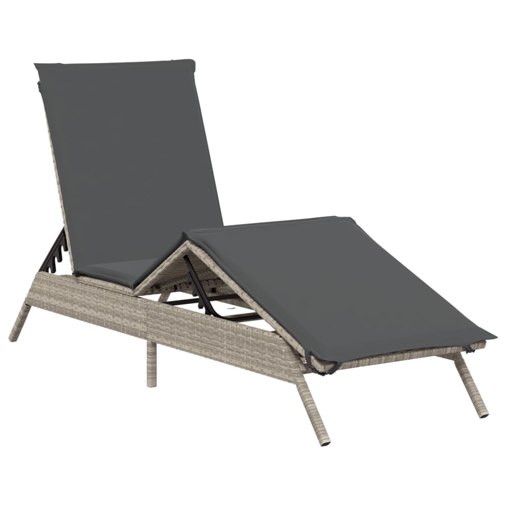 Sonnenliege mit Auflage Hellgrau Poly Rattan