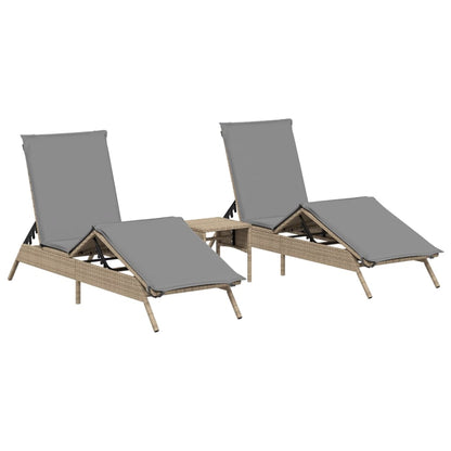 Sonnenliegen 2 Stk. mit Tisch Beige Poly Rattan