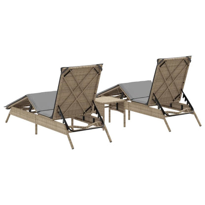 Sonnenliegen 2 Stk. mit Tisch Beige Poly Rattan