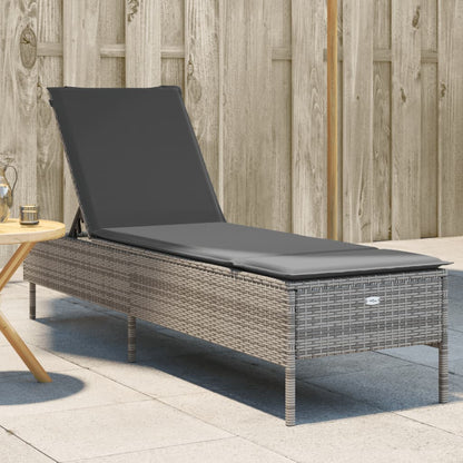 Sonnenliege mit Auflage Grau Poly Rattan