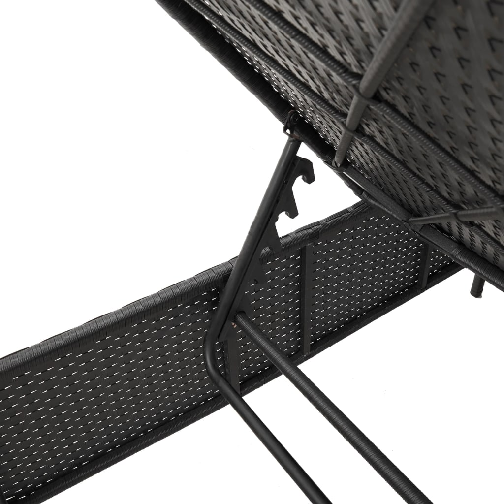 Sonnenliege mit Tisch und Auflage Schwarz Poly-Rattan