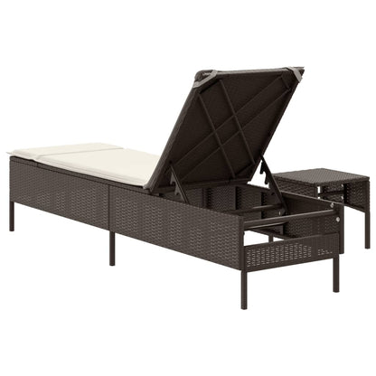 Sonnenliege mit Tisch und Auflage Braun Poly Rattan