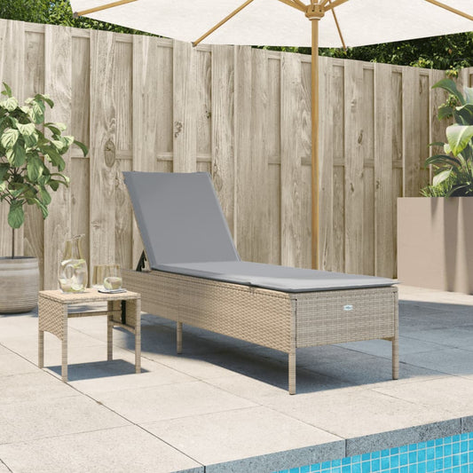 Sonnenliege mit Tisch und Auflage Beige Poly Rattan