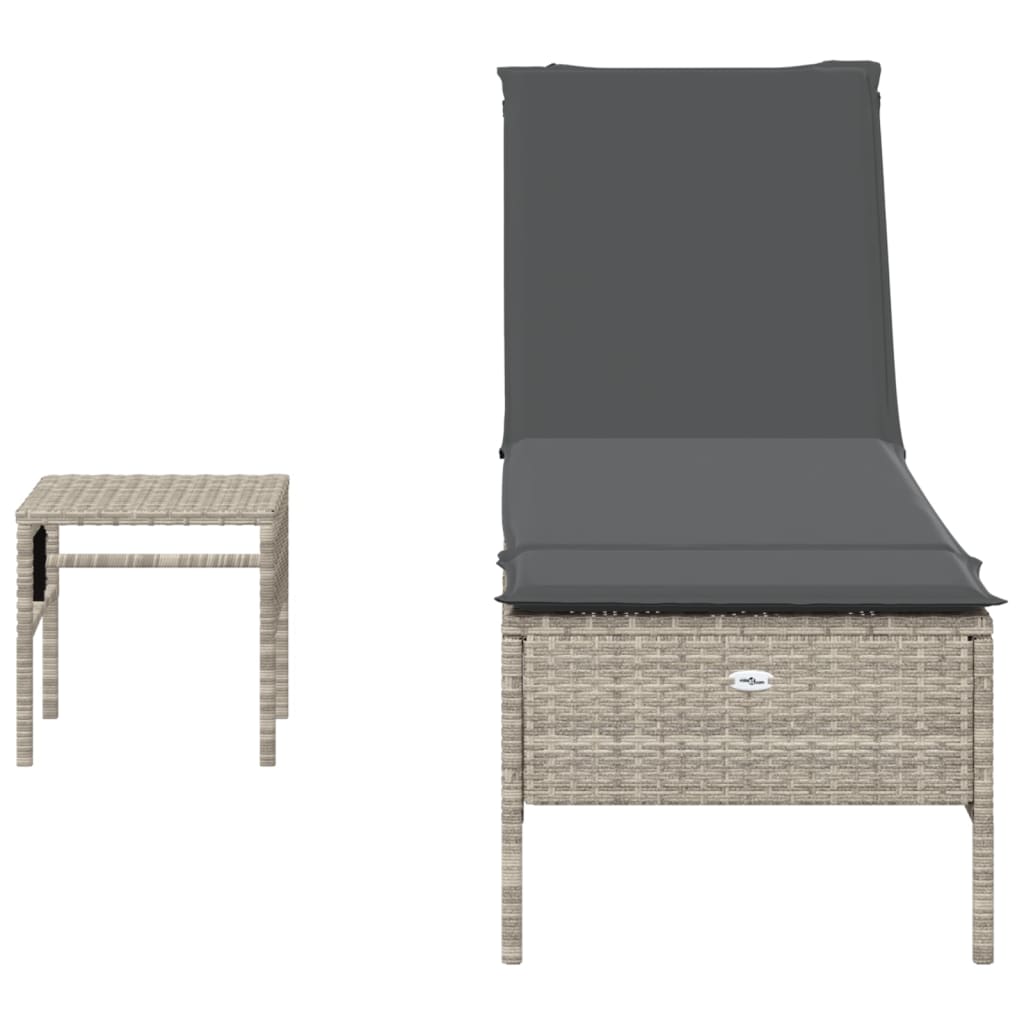 Sonnenliege mit Tisch und Auflage Hellgrau Poly Rattan