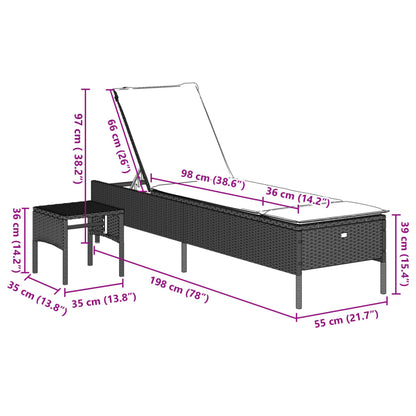 Sonnenliege mit Tisch und Auflage Hellgrau Poly Rattan