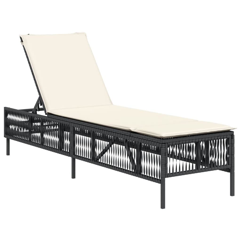 Sonnenliege mit Auflage Schwarz Poly-Rattan