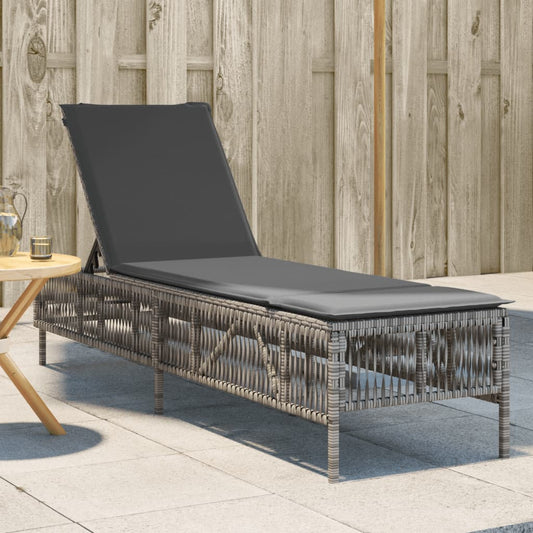 Sonnenliege mit Auflage Grau Poly Rattan