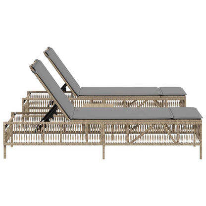 Sonnenliegen 2 Stk. mit Tisch Beige Poly Rattan