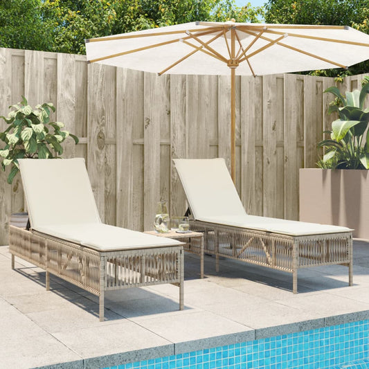 Sonnenliegen 2 Stk. mit Tisch Beige Poly Rattan