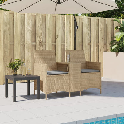 Gartensofa 2-Sitzer mit Tisch und Kissen Beige Poly Rattan