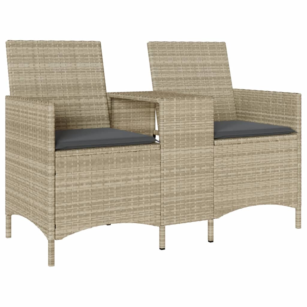 Gartensofa 2-Sitzer mit Tisch und Kissen Hellgrau Poly Rattan