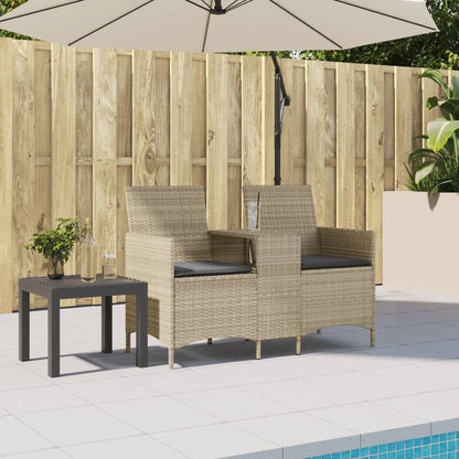 Gartensofa 2-Sitzer mit Tisch und Kissen Hellgrau Poly Rattan