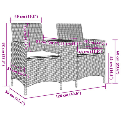 Gartensofa 2-Sitzer mit Tisch und Kissen Hellgrau Poly Rattan