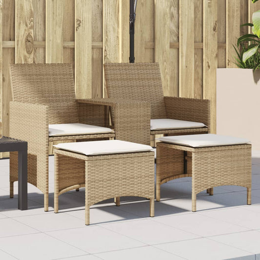 Gartensofa 2-Sitzer mit Tisch und Hockern Beige Poly Rattan