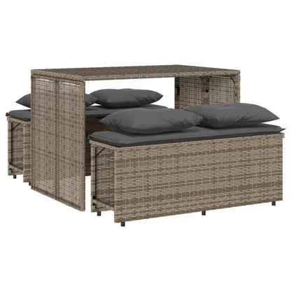 3-tlg. Garten-Essgruppe mit Kissen Grau Poly Rattan