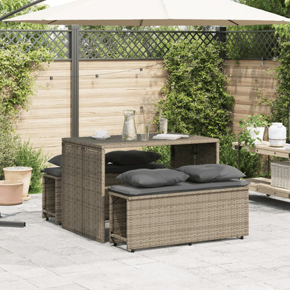 3-tlg. Garten-Essgruppe mit Kissen Grau Poly Rattan