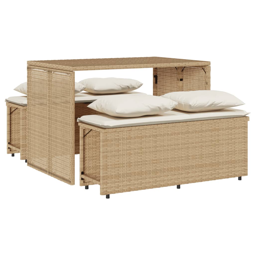 3-tlg. Garten-Essgruppe mit Kissen Beige Poly Rattan