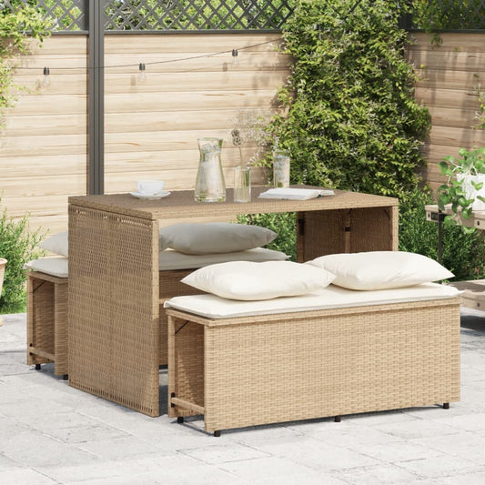 3-tlg. Garten-Essgruppe mit Kissen Beige Poly Rattan