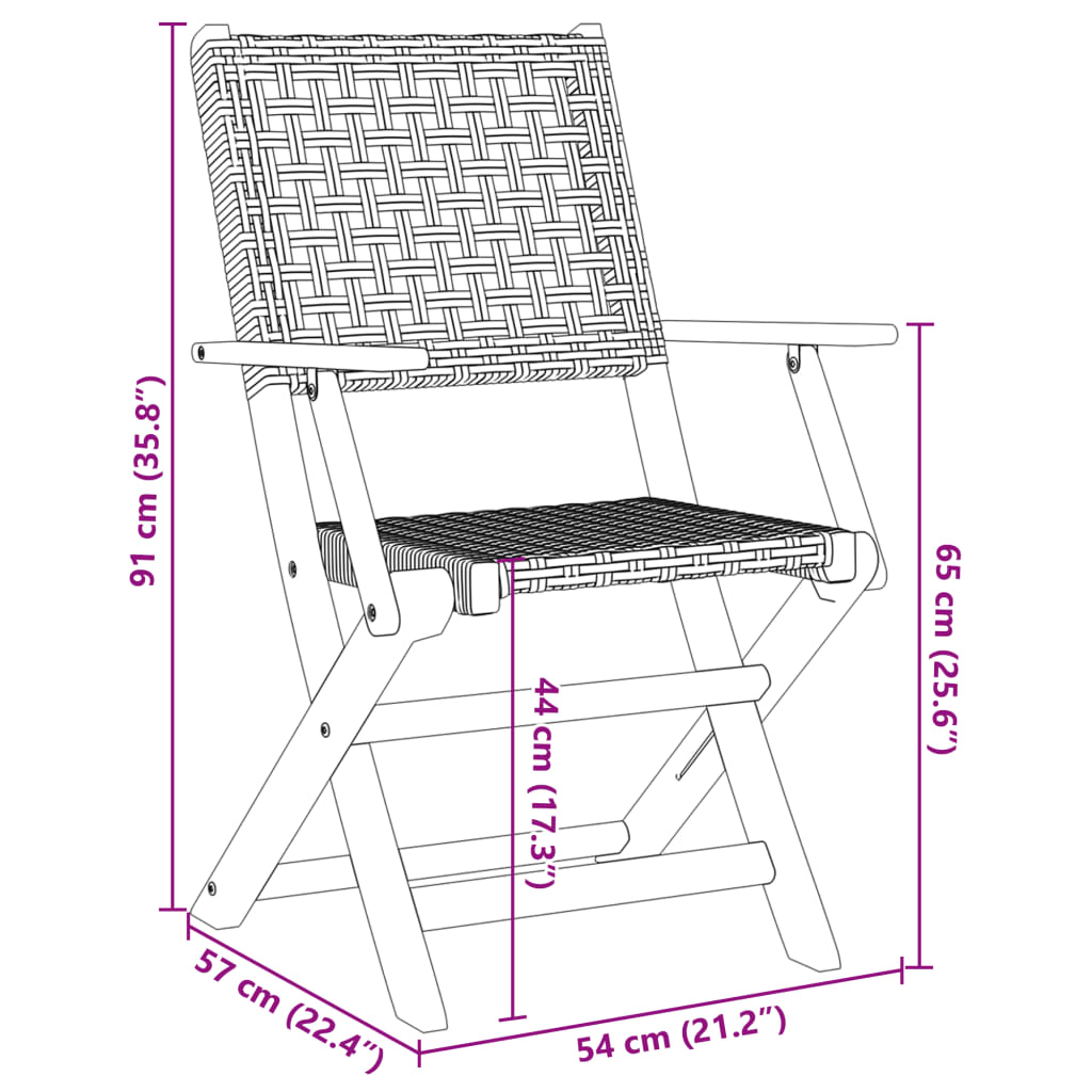 Gartenstühle 2 Stk. Schwarz Massivholz Akazie und Poly Rattan